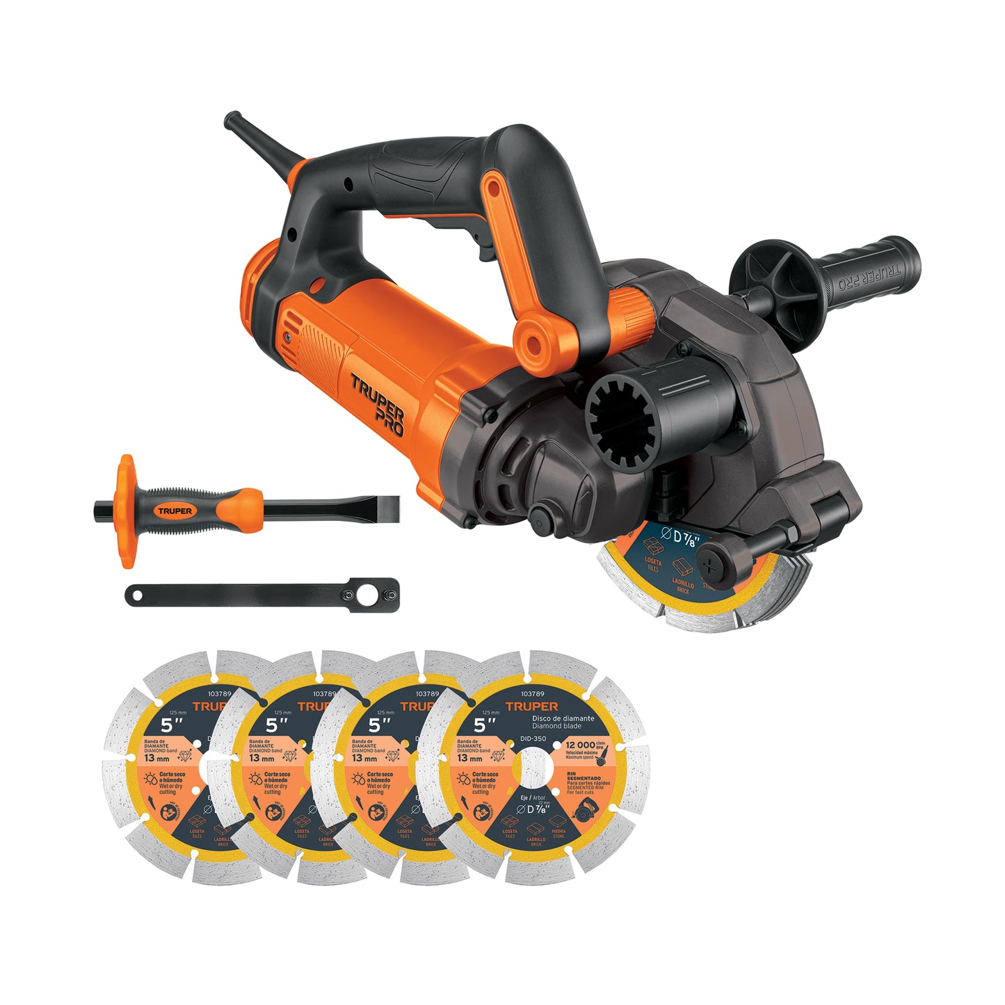 Sierra Ranuradora de Concreto 5 Pulgadas 1400W TRUPER PRO SIRC-5 - Corte Preciso de Ranuras en Concreto y Mampostería para Instalación de Cables y Tuberías