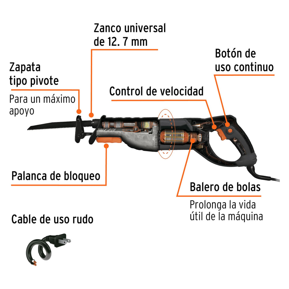 Sierra sable 900 W velocidad variable, industrial, Truper