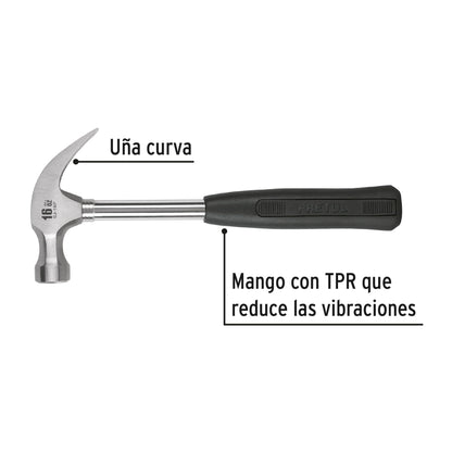 Martillo Pretul 16 oz Uña Curva SJ-16P - Mango Antivibración TPR para Clavar y Extraer Clavos