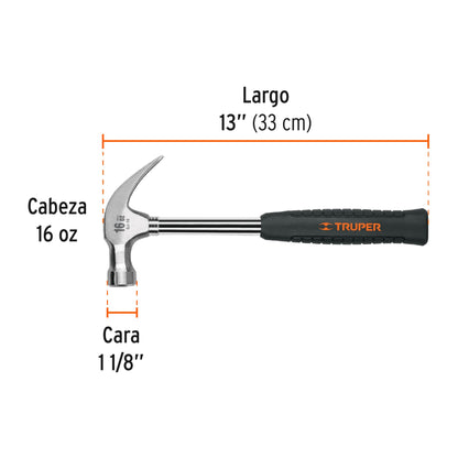 Martillo Profesional 16 oz SJ-16 Uña Curva Anti-Vibración - Ideal para Clavar y Extraer Clavos con Precisión