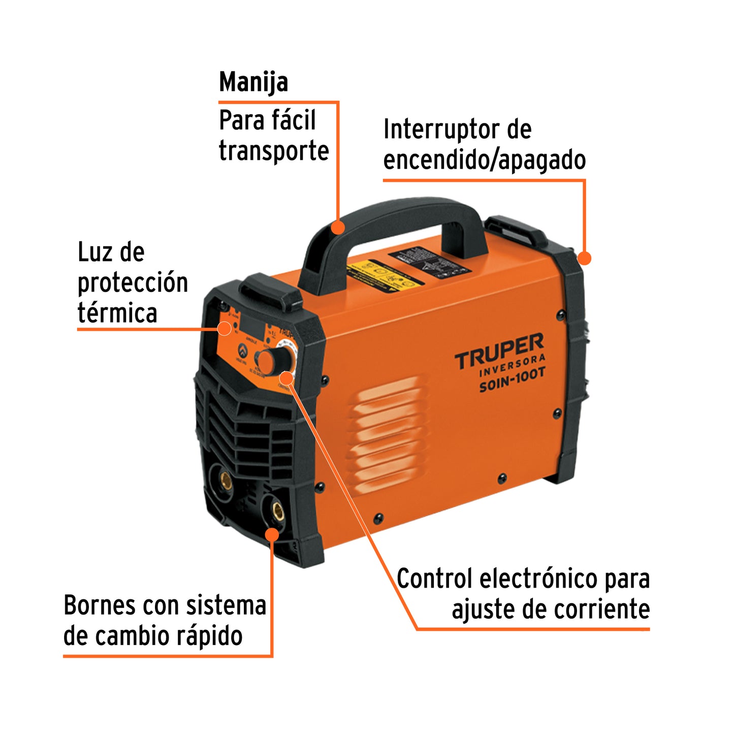 Soldadora Inversora TRUPER 100A 127V SOIN-100T - Compacta y Eficiente para Soldadura SMAW MMA y TIG - Solución Profesional Portátil