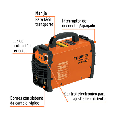 Soldadora Inversora TRUPER 100A 127V SOIN-100T - Compacta y Eficiente para Soldadura SMAW MMA y TIG - Solución Profesional Portátil