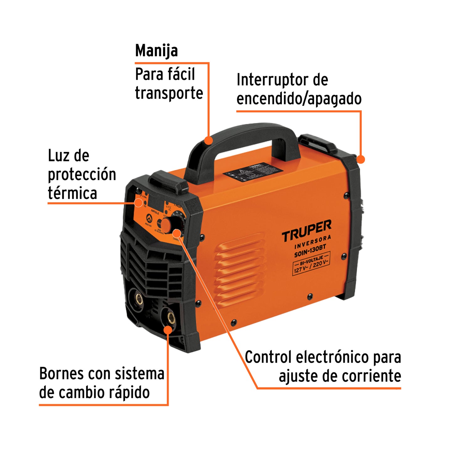 Soldadora Inversora TRUPER 130A Bi-Voltaje 127/220V - Solución Profesional para Soldadura SMAW TIG - Ligera Portátil Eficiente