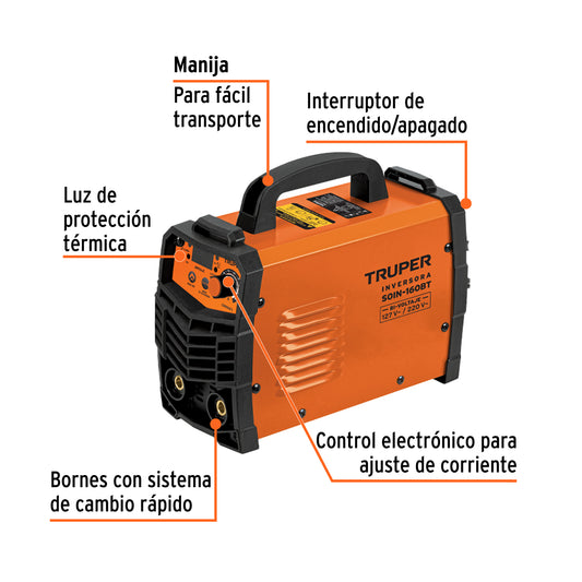 Soldadora Inversora TRUPER 160A Bi-Voltaje 127/220V - Portátil y Eficiente para Soldadura Profesional SMAW TIG - SOIN-160BT