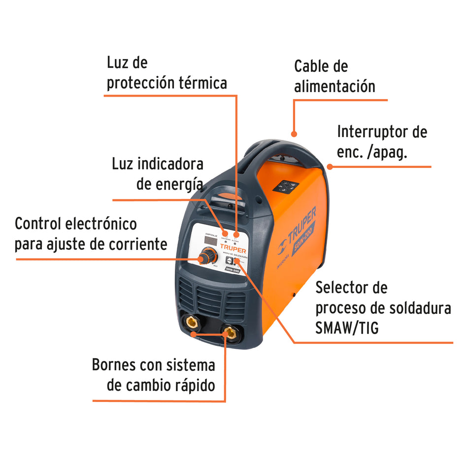 Soldadora inversora 200 A, 220 V, Truper