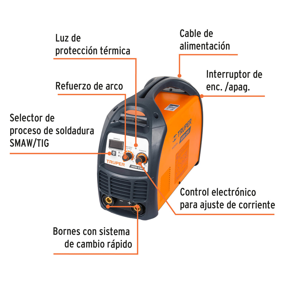 Soldadora inversora 250 A, 220 V, Truper