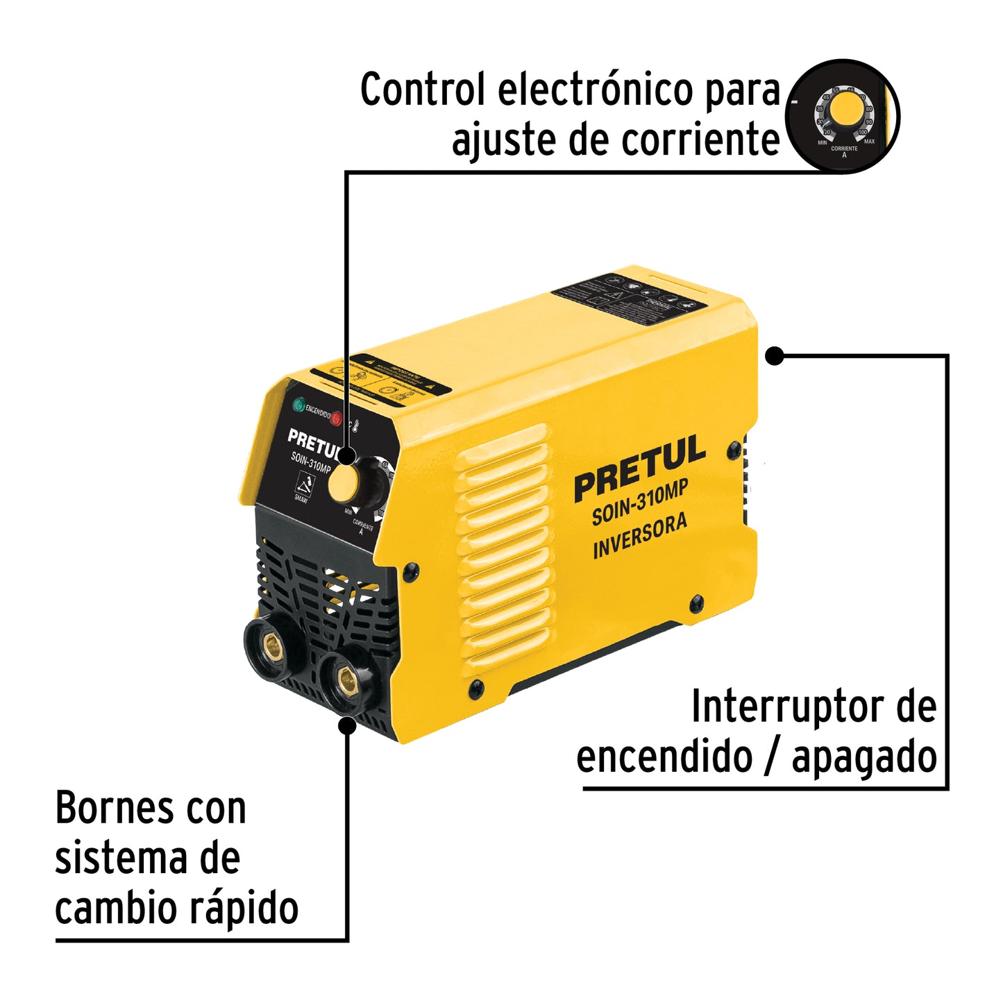 Mini Soldadora Inversora PRETUL 100A 127V Serie 300 - Solución Portátil para Soldadura Profesional SMAW-MMA - Modelo SOIN-310MP