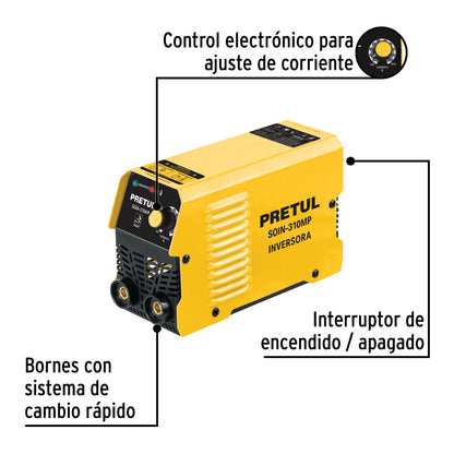 Mini Soldadora Inversora PRETUL 100A 127V Serie 300 - Solución Portátil para Soldadura Profesional SMAW-MMA - Modelo SOIN-310MP