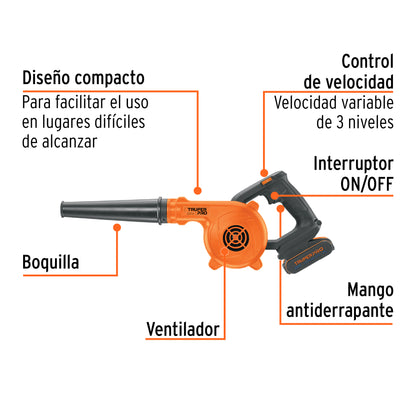 Sopladora para taller, 20V, 1 batería 2Ah, TRUPER PRO