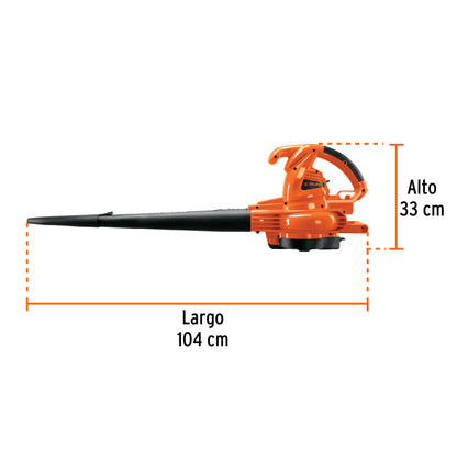 Sopladora y aspiradora TRUPER de 1,440 W con bolsa recolectora. Ideal para limpieza de jardines, talleres y espacios exteriores.