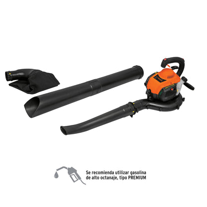 Sopladora aspiradora TRUPER 26 cc a gasolina, sin restricción de cable. Motor de alto torque para jardín, obra y limpieza exterior.
