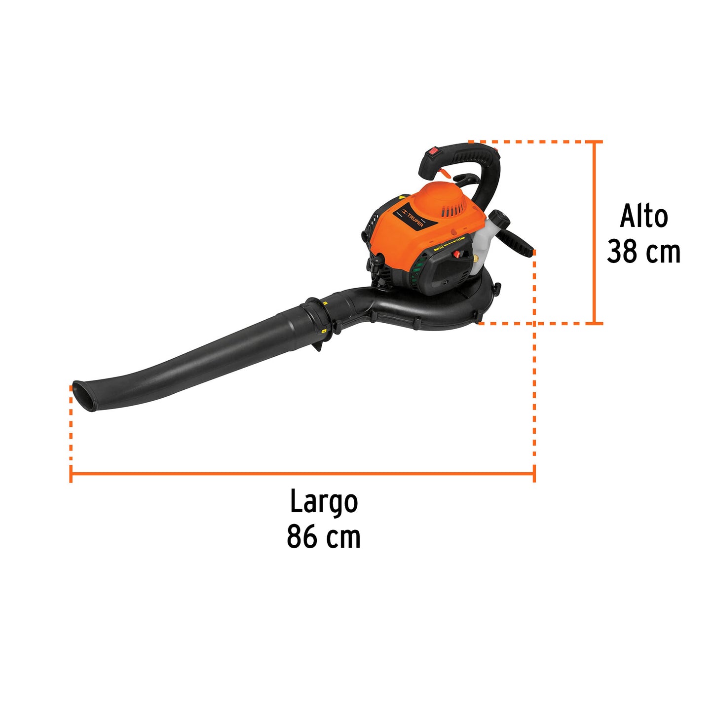 Sopladora aspiradora TRUPER 26 cc a gasolina, sin restricción de cable. Motor de alto torque para jardín, obra y limpieza exterior.