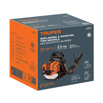 Sopladora tipo Mochila a Gasolina 53cc TRUPER – Alta Potencia para Jardín y Obra