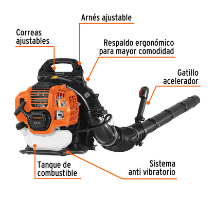 Sopladora tipo Mochila a Gasolina 53cc TRUPER – Alta Potencia para Jardín y Obra