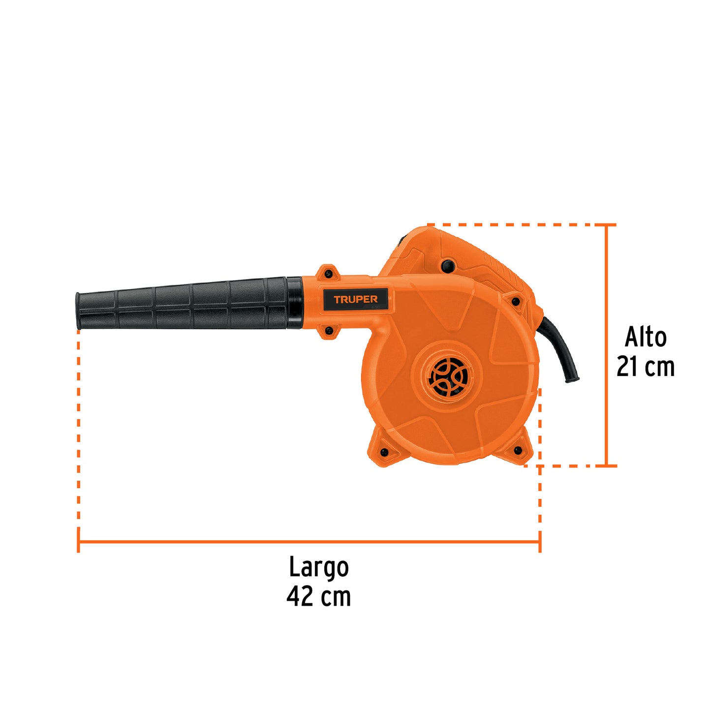 Sopladora y aspiradora eléctrica Truper 650W, ideal para taller y jardín. Potente, versátil y fácil de usar.
