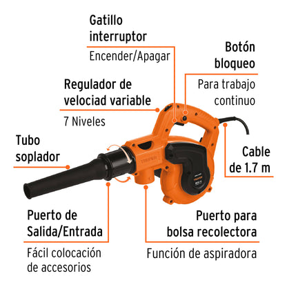 Sopladora Aspiradora Eléctrica 800W Truper – Jardín y Taller