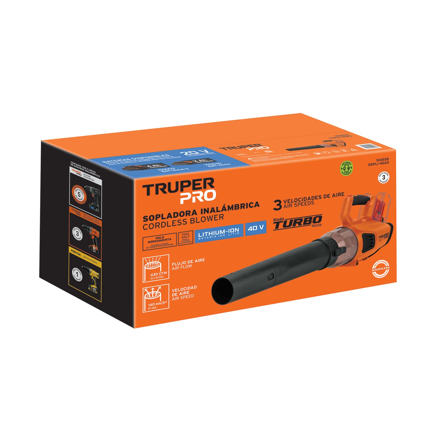 Sopladora Inalámbrica 40V TRUPER PRO – Sin Cable, Sin Accesorios