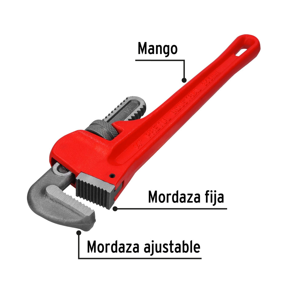 Llave Stilson 14 Pulgadas Pretul STI-14P - Hierro Maleable Compacta para Tubería
