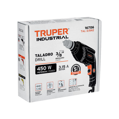 Taladro 3/8", 450W, TRUPER INDUSTRIAL