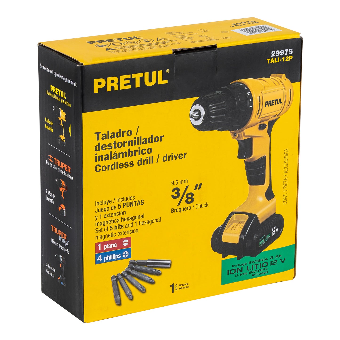 "Taladro Inalámbrico Premium PRETUL 12V 3/8" - Batería Recargable Profesional para Construcción y Carpintería"