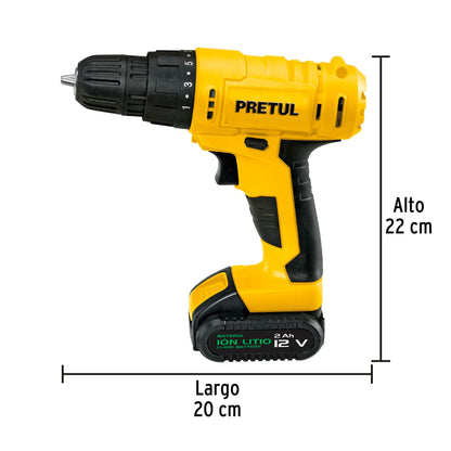 "Taladro Inalámbrico Premium PRETUL 12V 3/8" - Batería Recargable Profesional para Construcción y Carpintería"