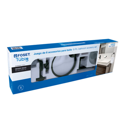 Juego Completo 6 Accesorios Baño Negro FOSET TÚBIG TBA-7000M - Solución Profesional Organización Baño Acero Inoxidable Semiempotrar