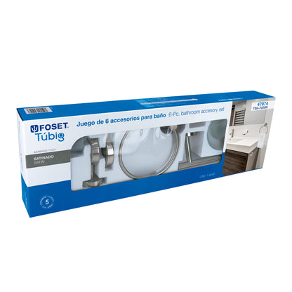 Juego Completo 6 Accesorios Baño Acero Inoxidable FOSET TÚBIG TBA-7000N - Organiza y Moderniza tu Baño