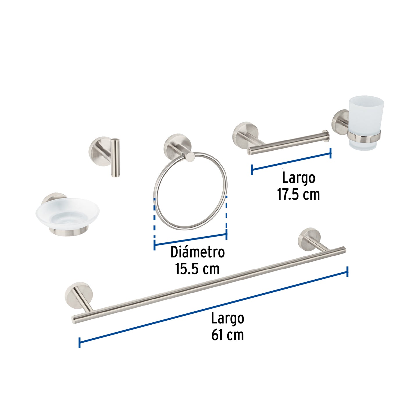 Juego Completo 6 Accesorios Baño Acero Inoxidable FOSET TÚBIG TBA-7000N - Organiza y Moderniza tu Baño