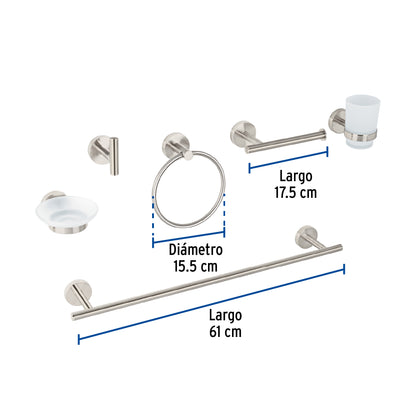 Juego Completo 6 Accesorios Baño Acero Inoxidable FOSET TÚBIG TBA-7000N - Organiza y Moderniza tu Baño