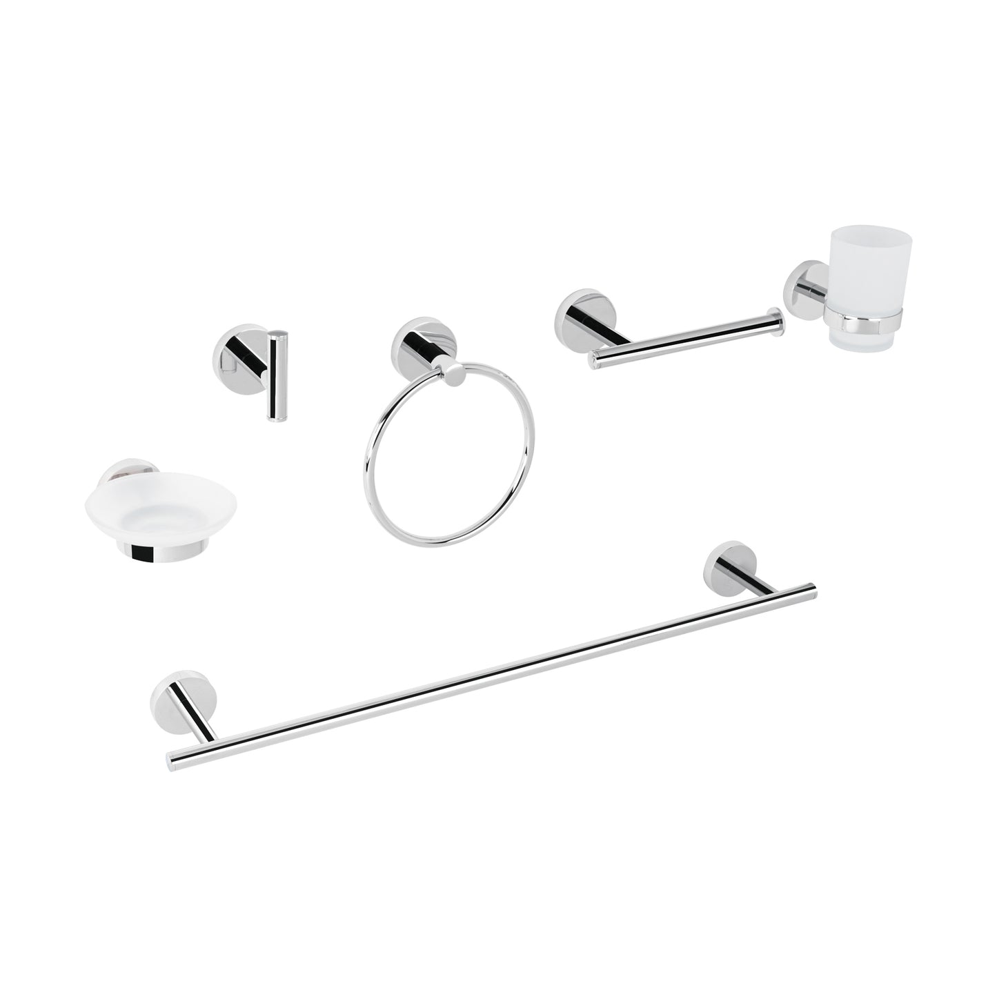 Juego Completo 6 Accesorios para Baño FOSET TÚBIG TBA-7000 - Acabado Cromo Acero Inoxidable con Sistema Semiempotrado - Solución Integral para Organización y Funcionalidad del Baño