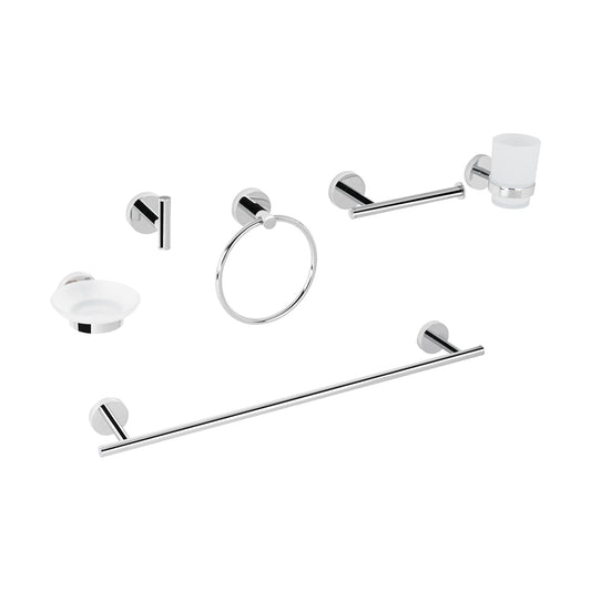 Juego Completo 6 Accesorios para Baño FOSET TÚBIG TBA-7000 - Acabado Cromo Acero Inoxidable con Sistema Semiempotrado - Solución Integral para Organización y Funcionalidad del Baño