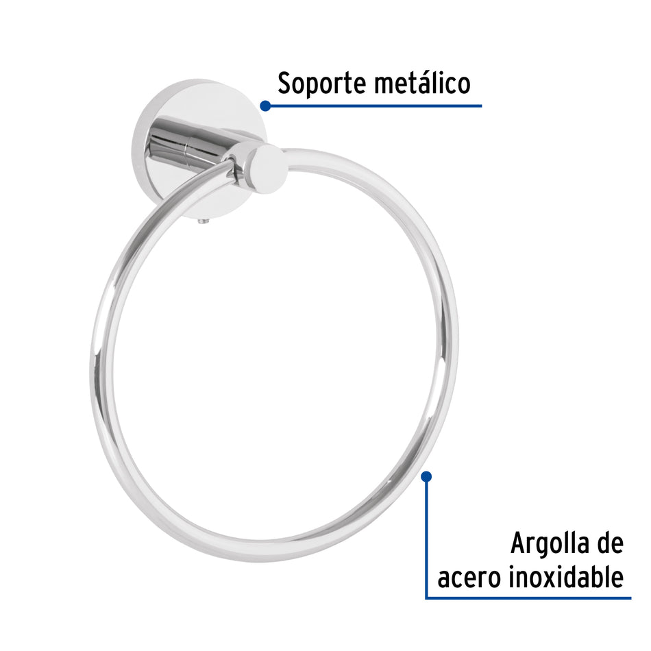 Toallero argolla metálico acabado cromo, Foset Túbig, Accesorios para baño, cocina.