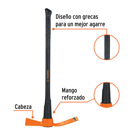 Talacho-hacha Truper 5 lb Mango Fibra Vidrio 36" - Herramienta Profesional para Desenterrar Raíces y Romper Tierra Dura TH-5M