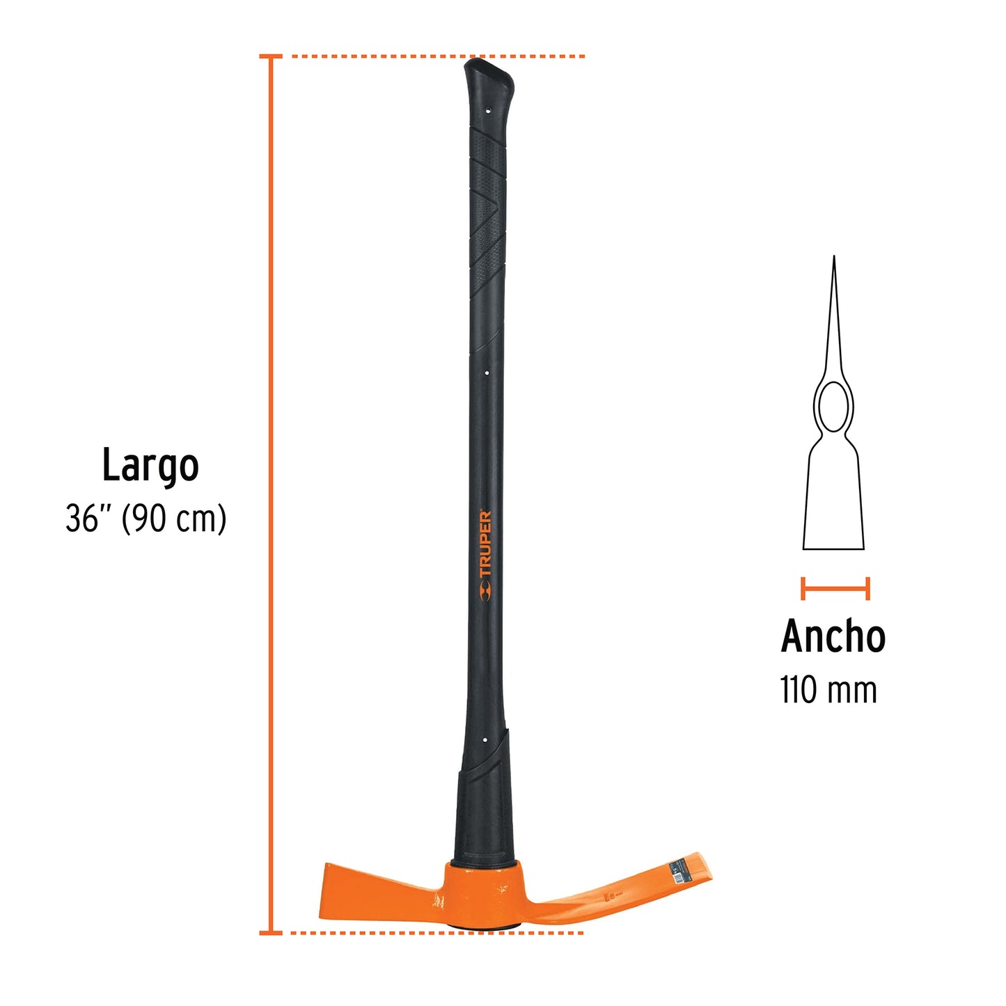 Talacho-hacha Truper 5 lb Mango Fibra Vidrio 36" - Herramienta Profesional para Desenterrar Raíces y Romper Tierra Dura TH-5M