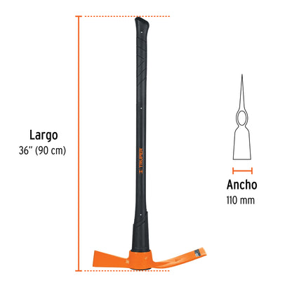 Talacho-hacha Truper 5 lb Mango Fibra Vidrio 36" - Herramienta Profesional para Desenterrar Raíces y Romper Tierra Dura TH-5M