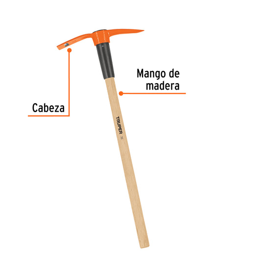 Talacho Pico 2.5 lb Truper TP-2.5MM - Herramienta Profesional para Excavación en Suelo Duro y Superficies Rocosas - Mango Madera 36" - Ideal Construcción y Jardinería