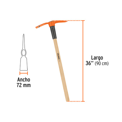 Talacho Pico 2.5 lb Truper TP-2.5MM - Herramienta Profesional para Excavación en Suelo Duro y Superficies Rocosas - Mango Madera 36" - Ideal Construcción y Jardinería