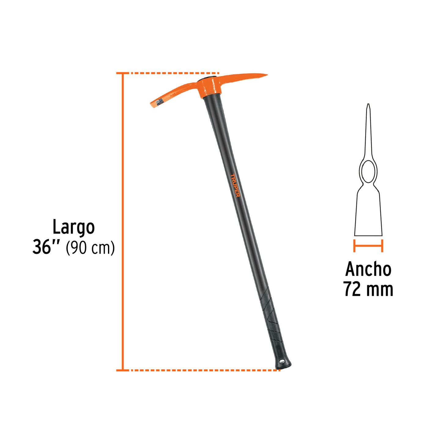 Talacho-Pico 2.5 lb Truper TP-2.5M - Herramienta Excavación Suelo Duro y Demolición Rocas - Mango Fibra Vidrio 36 Pulgadas