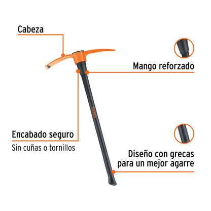 Talacho Pico 4 lb Mango Fibra de Vidrio 36" Truper TP-4M - Herramienta Profesional para Excavación en Suelo Duro y Ruptura de Superficies Rocosas - Cabeza Forjada Acero Carbono
