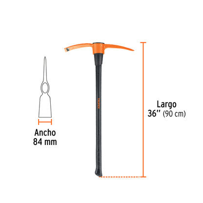 Talacho Pico 4 lb Mango Fibra de Vidrio 36" Truper TP-4M - Herramienta Profesional para Excavación en Suelo Duro y Ruptura de Superficies Rocosas - Cabeza Forjada Acero Carbono