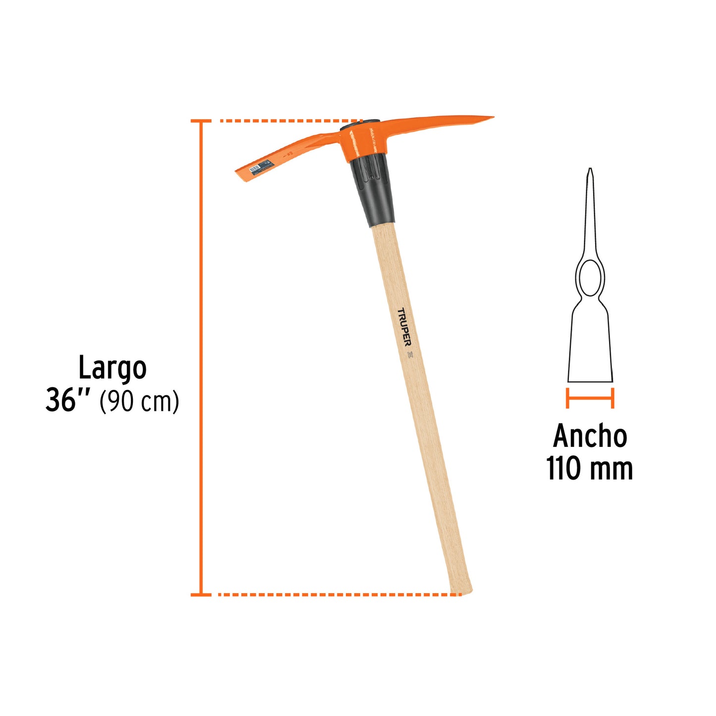 Talacho-Pico Truper 5 lb Mango Madera 36" - Herramienta Excavación Suelo Duro y Demolición Rocas TP-5MM