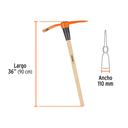 Talacho-Pico Truper 5 lb Mango Madera 36" - Herramienta Excavación Suelo Duro y Demolición Rocas TP-5MM