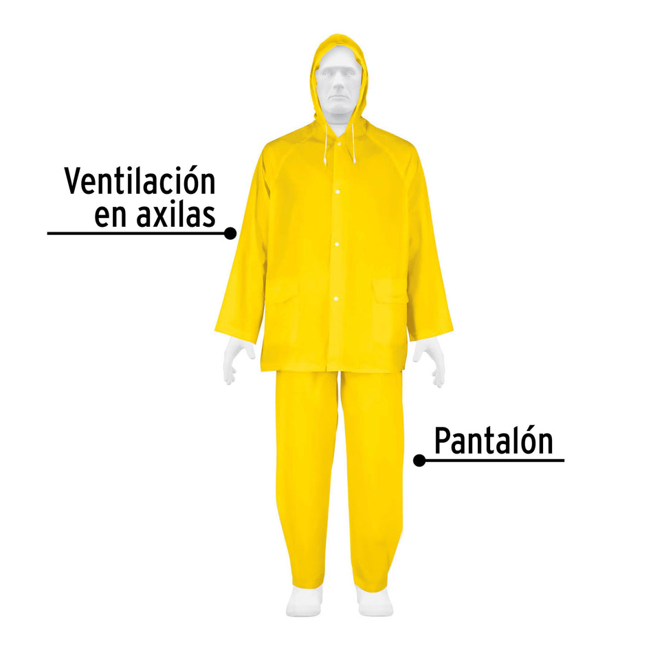 Conjunto impermeable con capucha ligero de PVC, talla M, Pretul "Chubasquero"