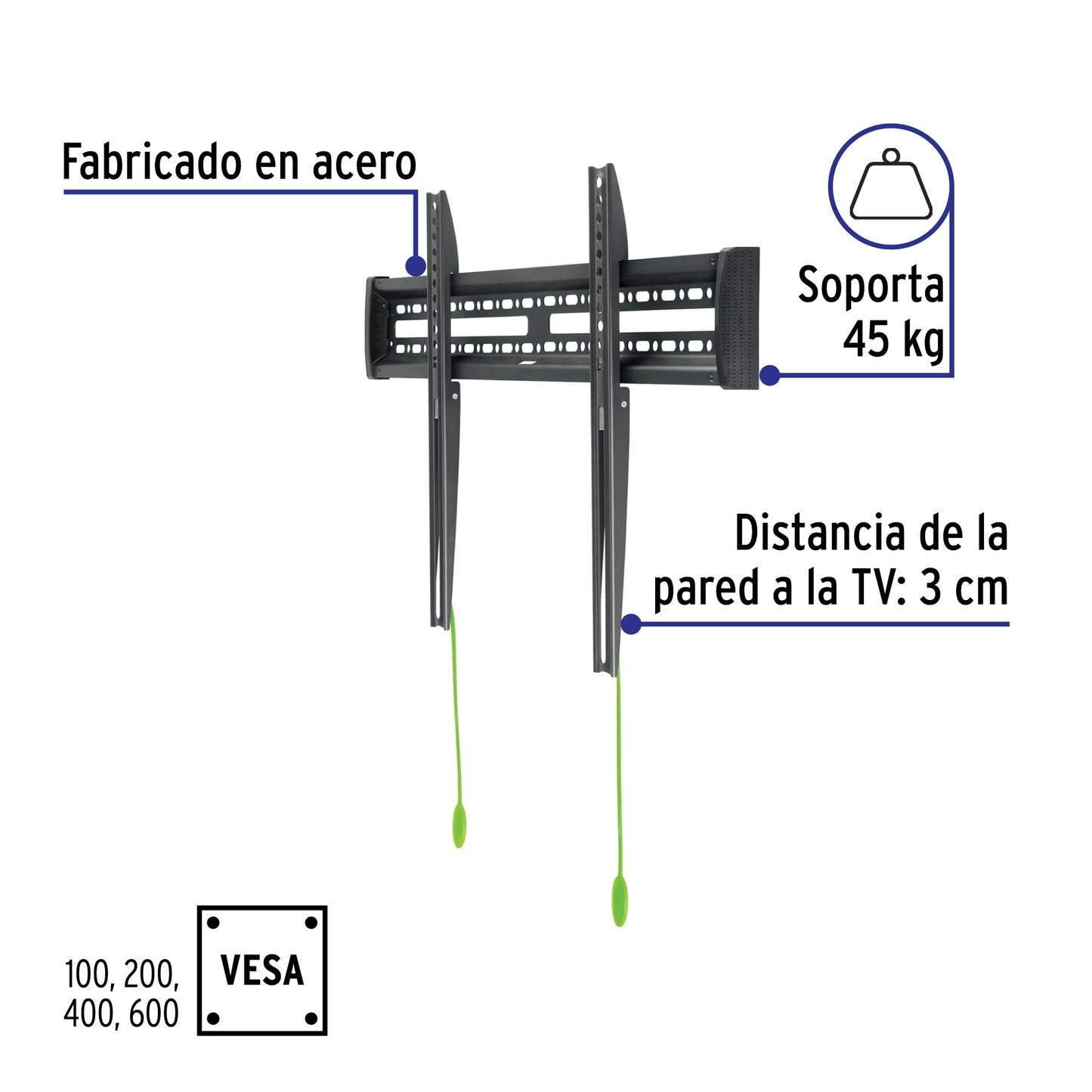 Soporte Fijo de Pared para TV 32-70 Pulgadas Volteck Ultra Delgado - Acero Compatible VESA