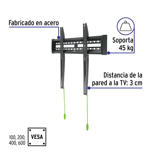 Soporte Fijo de Pared para TV 32-70 Pulgadas Volteck Ultra Delgado - Acero Compatible VESA