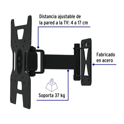 Soporte de Pared para TV 23-37 Pulgadas Triple Articulado Angular - Compatible VESA 75/100/200 - Acero Profesional