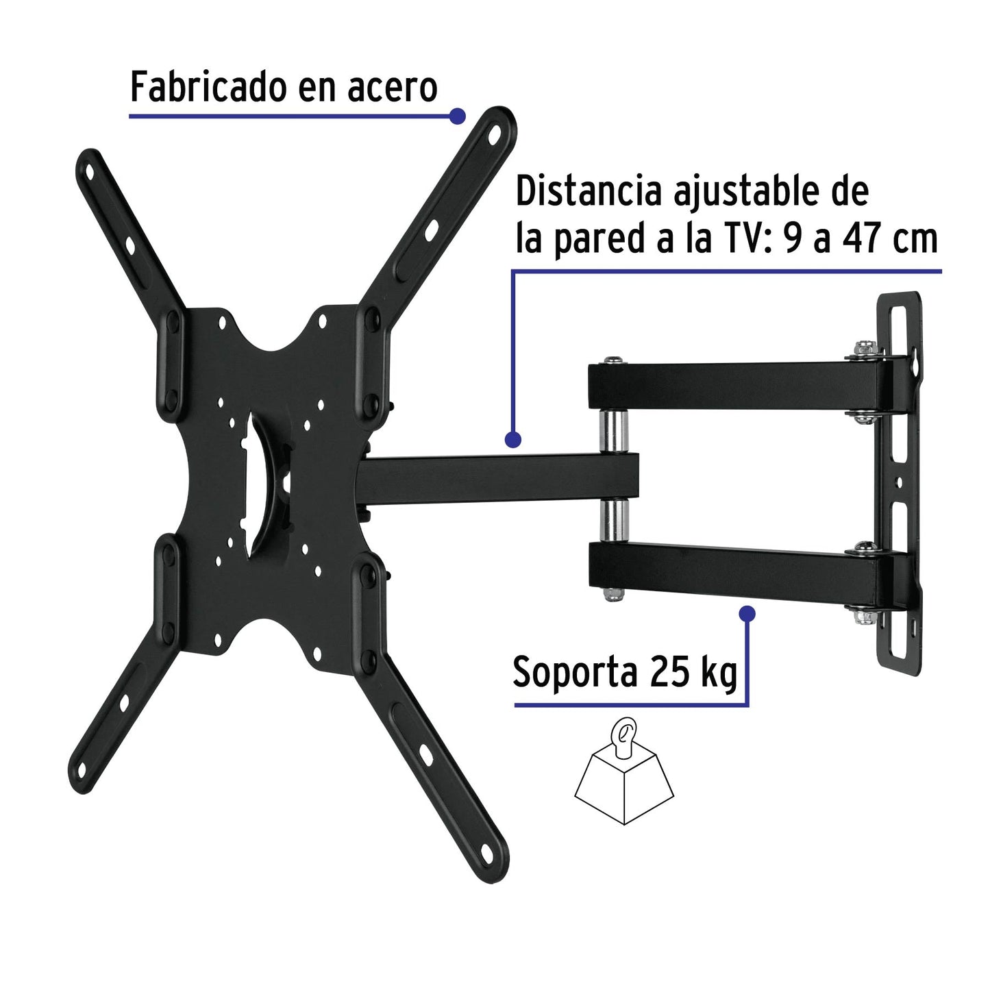 Soporte de Pared para TV 23-42 Pulgadas Triple Articulado Angular - Compatible VESA 75/100/200/300/400 - Acero Premium