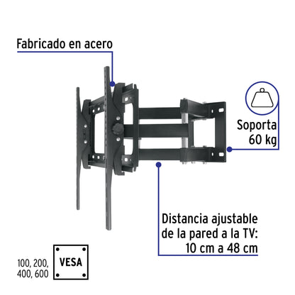 Soporte de Pared para TV 26-65 Pulgadas Articulado Angular - Compatible VESA 100/200/400/600 - Acero Resistente