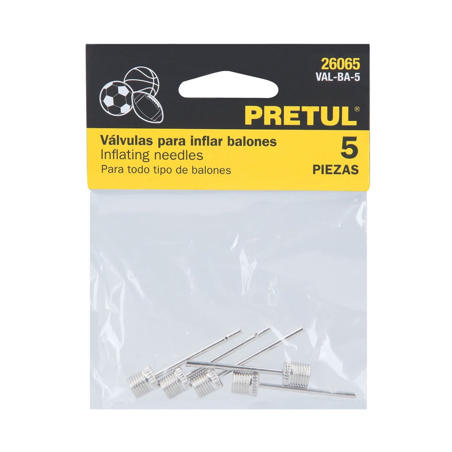 Kit 5 Válvulas Profesionales PRETUL para Inflar Balones - Aguja Acero Inoxidable - Solución Completa Inflado Deportivo