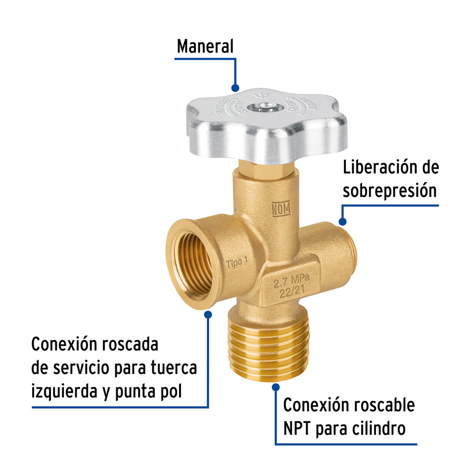 Válvula para cilindros de gas LP hasta 45 kg, Foset, Tanque de gas, Cocina.